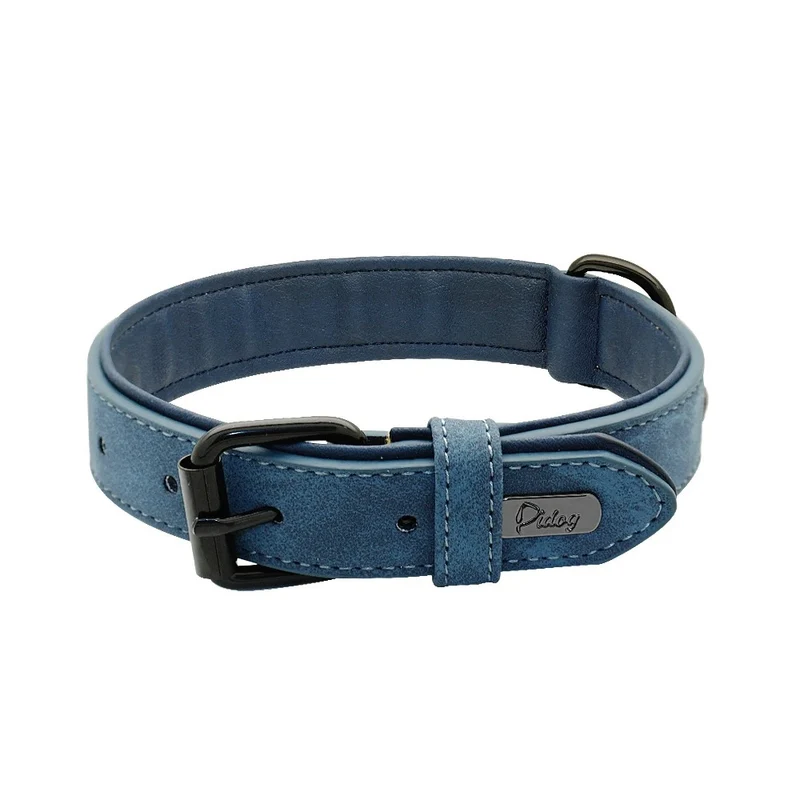 Collier Cuir Rembourré Bleu Molosse