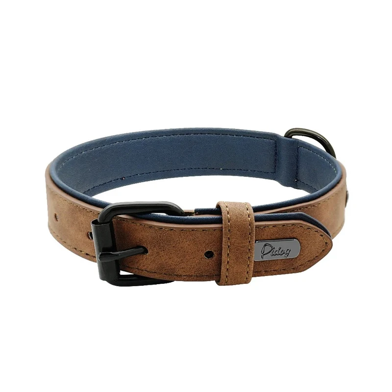 Collier Cuir Rembourré Marron Gros Chien