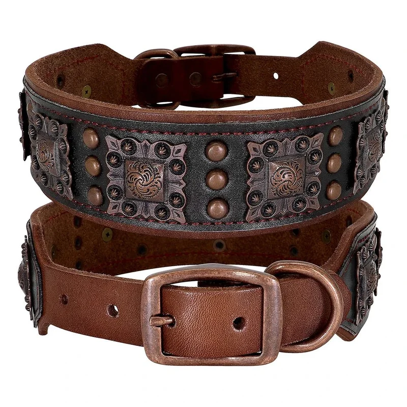 Collier Cuir Larges Spikes Gros Chien