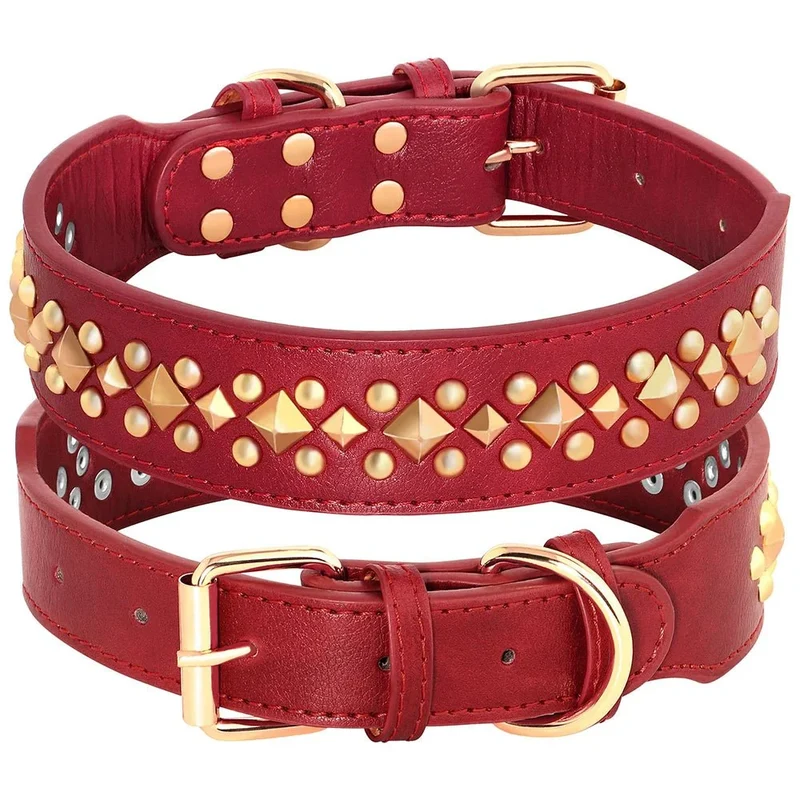 Collier Cuir Clouté Élégant Gros Chien
