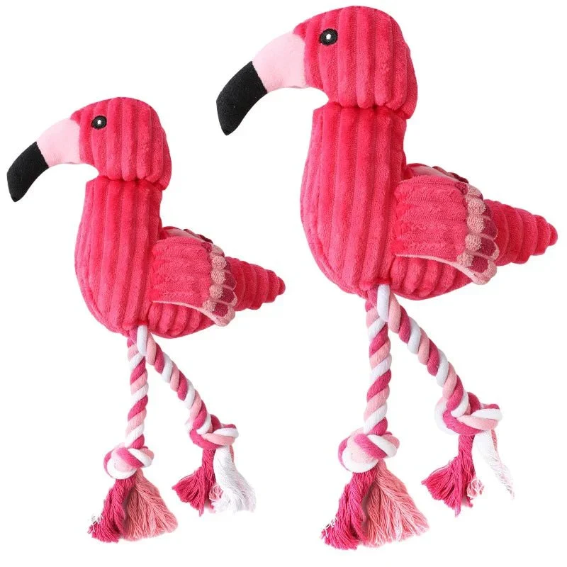 Peluche Corde Flamant Rose Chien 34cm