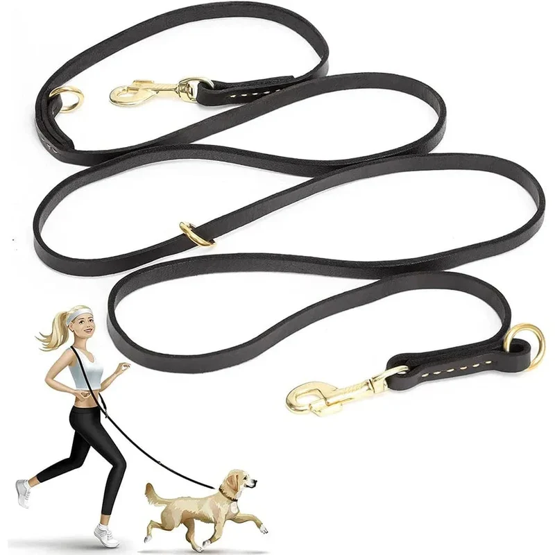 Laisse Cuir Bandoulière Mains Libres Gros Chien