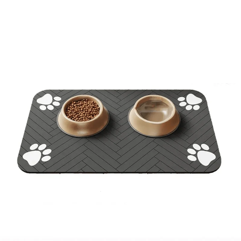 Tapis Absorbant Gamelle Chien Antidérapant Noir Gris