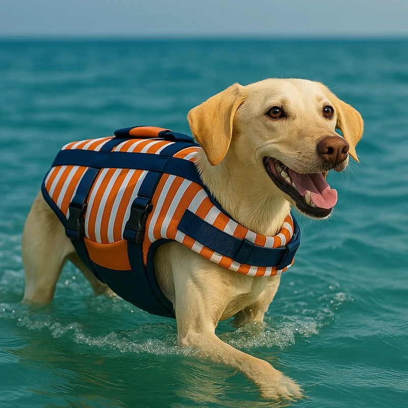 Gilet Sauvetage Chien Rayé Orange Flottant