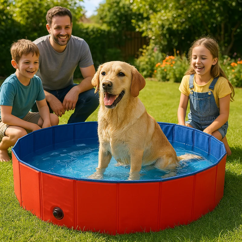Piscine Rigide Chien PVC Rouge Anti-Dérapante