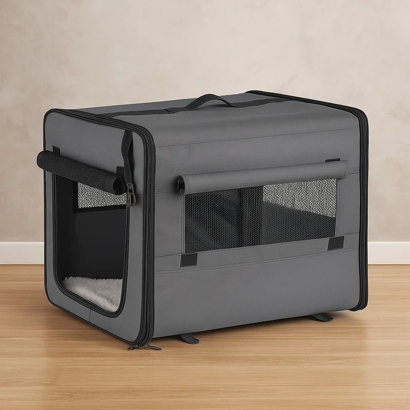 Cage Transport Pliable Chien Gris Ventilée