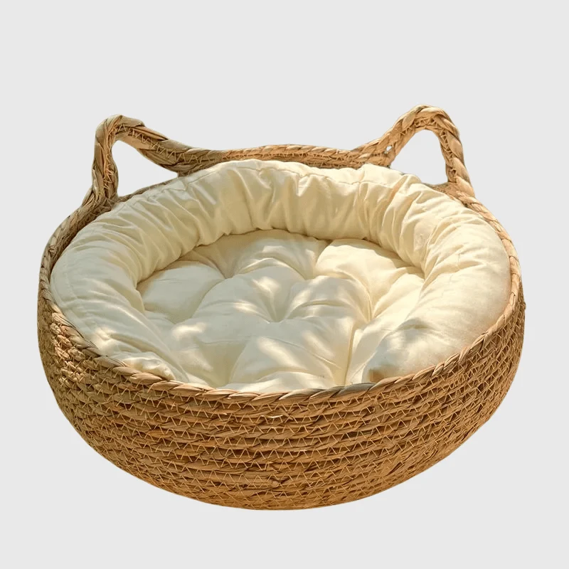Panier Osier Tressé Chien Coussin Beige