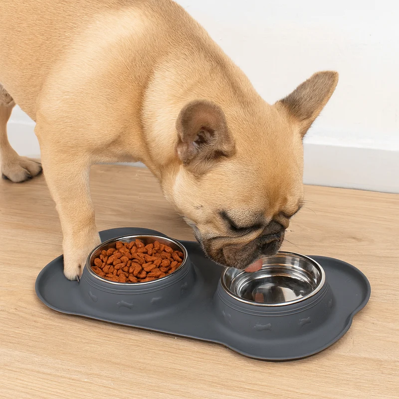 Gamelle Double Silicone Inox Gris Gros Chien