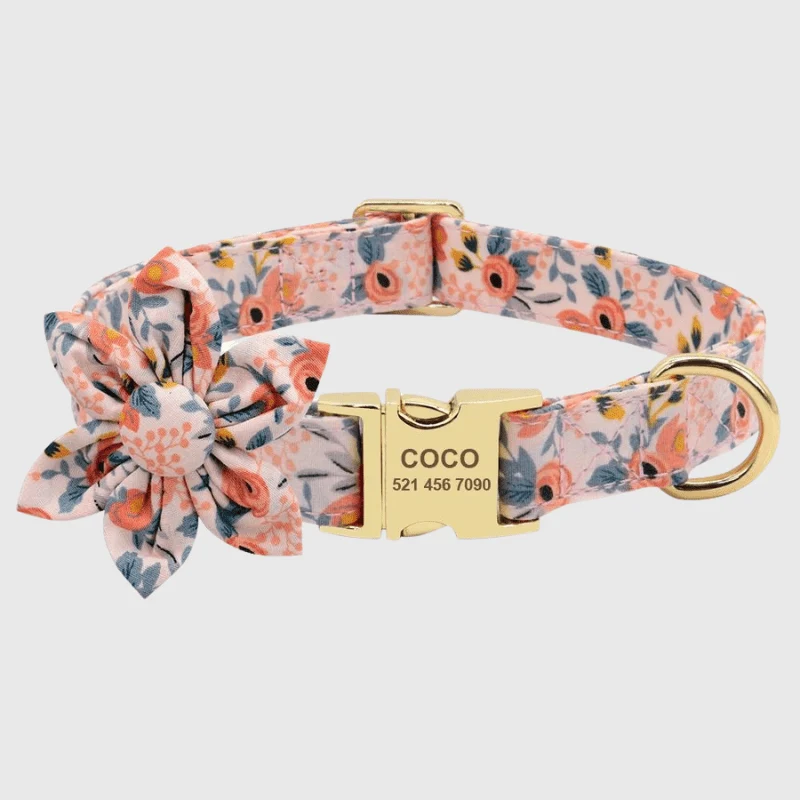 Collier Personnalisé Fleur Gravure Nom Chien
