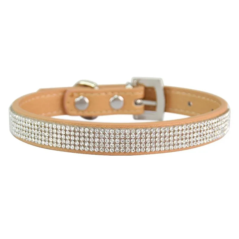 Collier Simili Cuir Beige Strass Réglable Chien