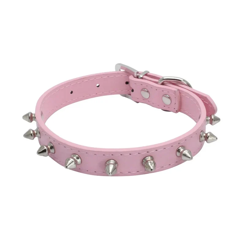 Collier Cuir PU Rose Réglable Petit Chien