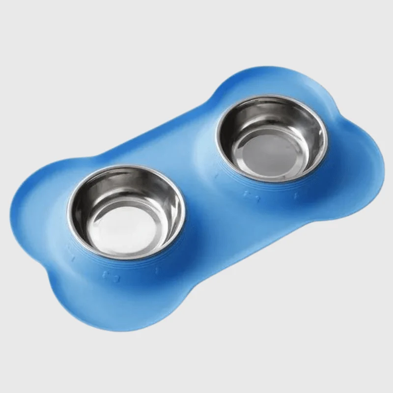 Gamelle Double Inox Bleu Antidérapante Gros Chien
