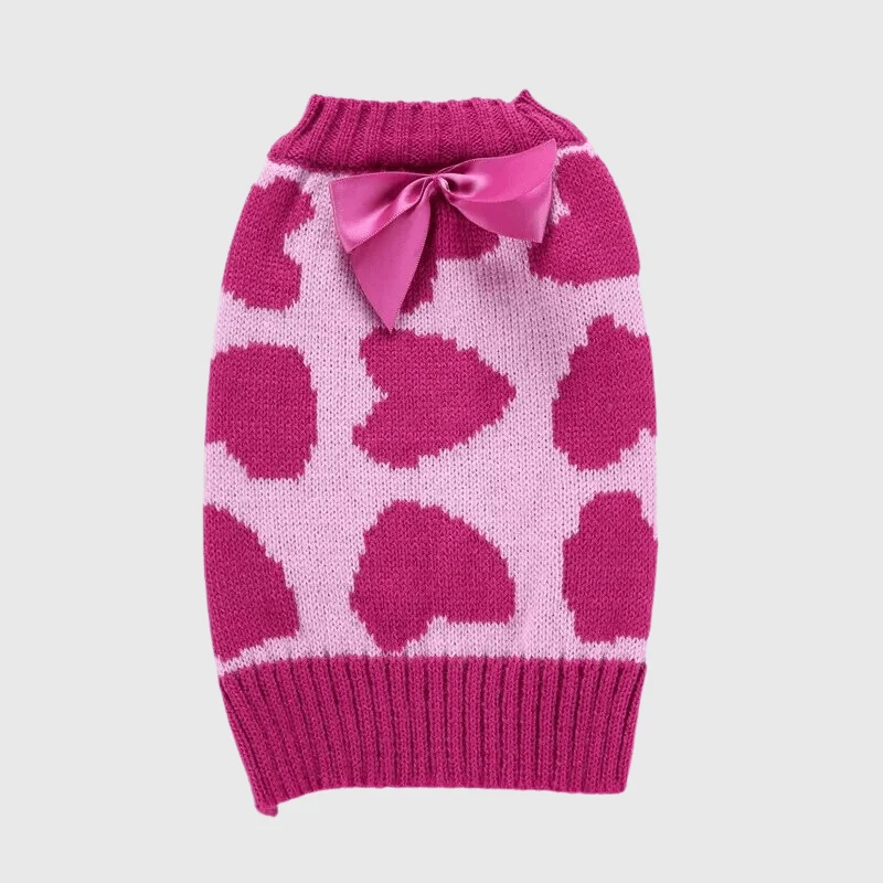 Pull Rose Cœur Chien Hiver Tendance