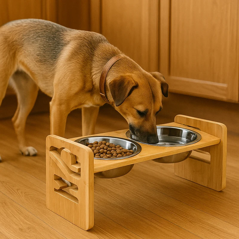 Support Gamelle Bois Surélevé Double Gros Chien