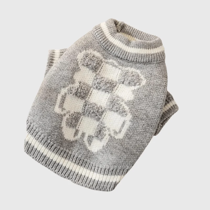 Pull Laine Carreaux Chien Hiver Doux