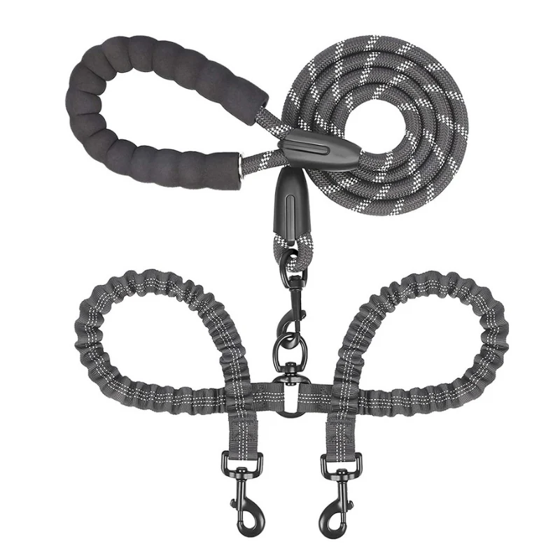 Laisse Double Anti-Enchevêtrement Nylon Gros Chien