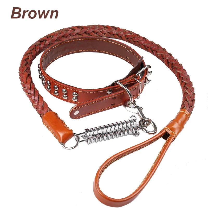 Collier Laisse Cuir Tressé Gros Chien
