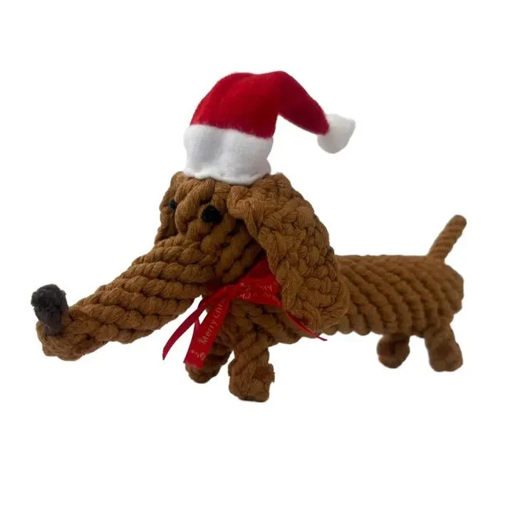 Jouet en corde de Noël Santa Sausage le Teckel