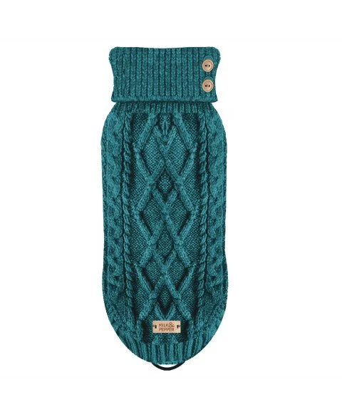 Pull torsadé Connor bleu pétrole – Maille chaude & chic pour chien