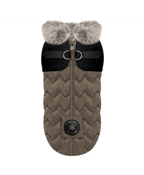 Doudoune Harnais Intégré AUGUSTE pour Chien – Marron / Fourrure Taupe