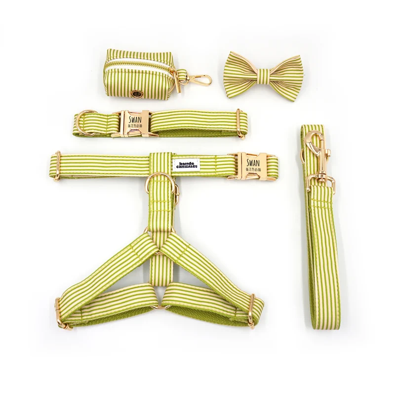 Kit Complet Chien Personnalisé Coton Rayé Vert