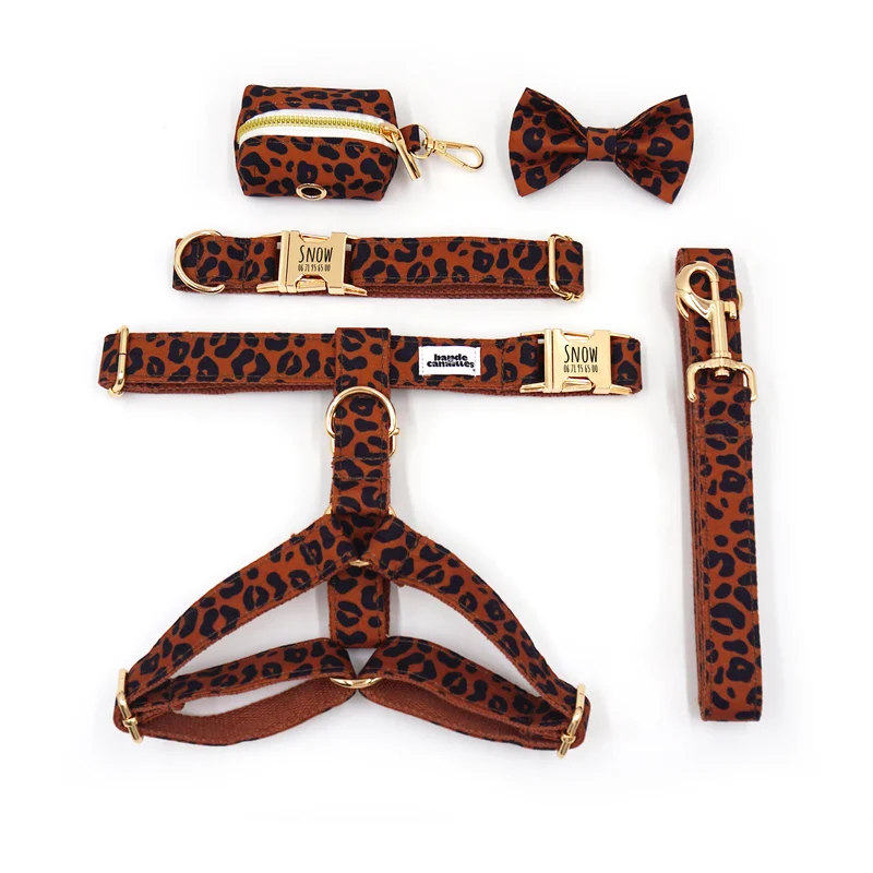 Kit Complet Chien Personnalisé Coton Léopard Châtaigne