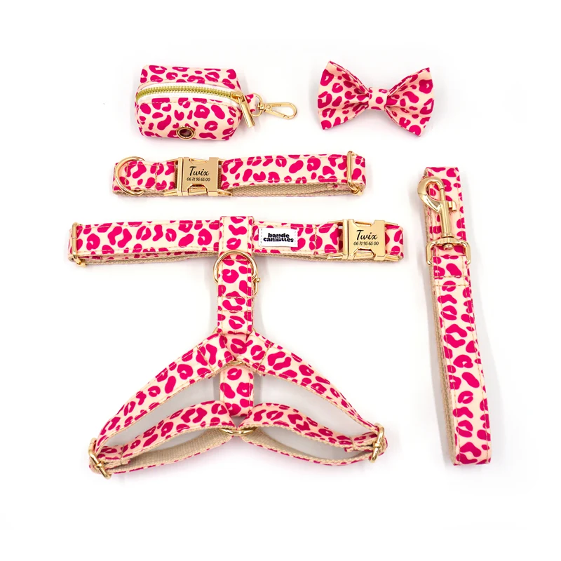 Kit Complet Chien Personnalisé Coton Léopard Rose