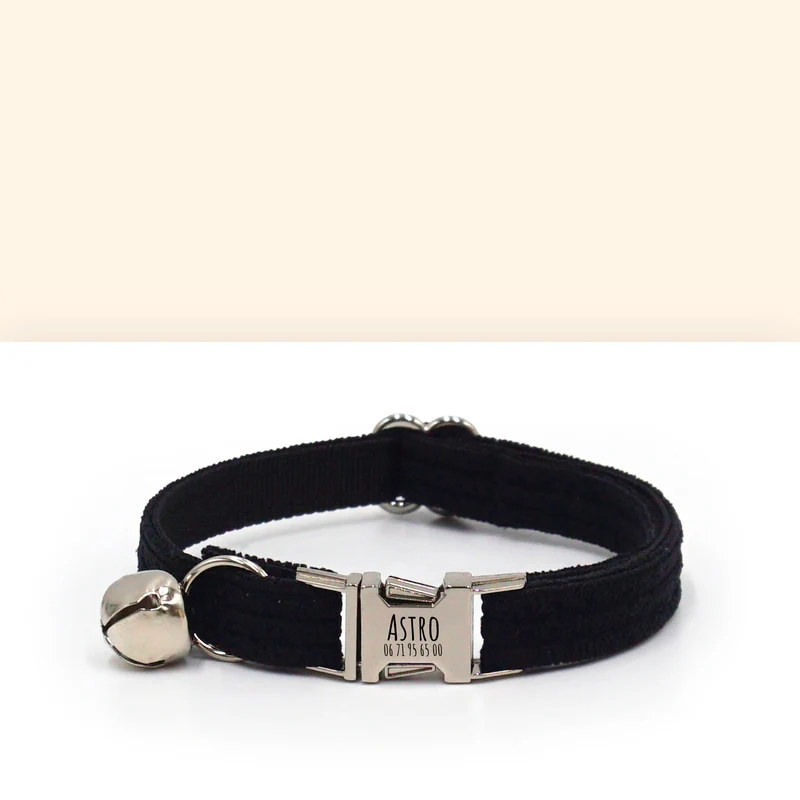 Collier Chat Personnalisé Velours Côtelé Noir