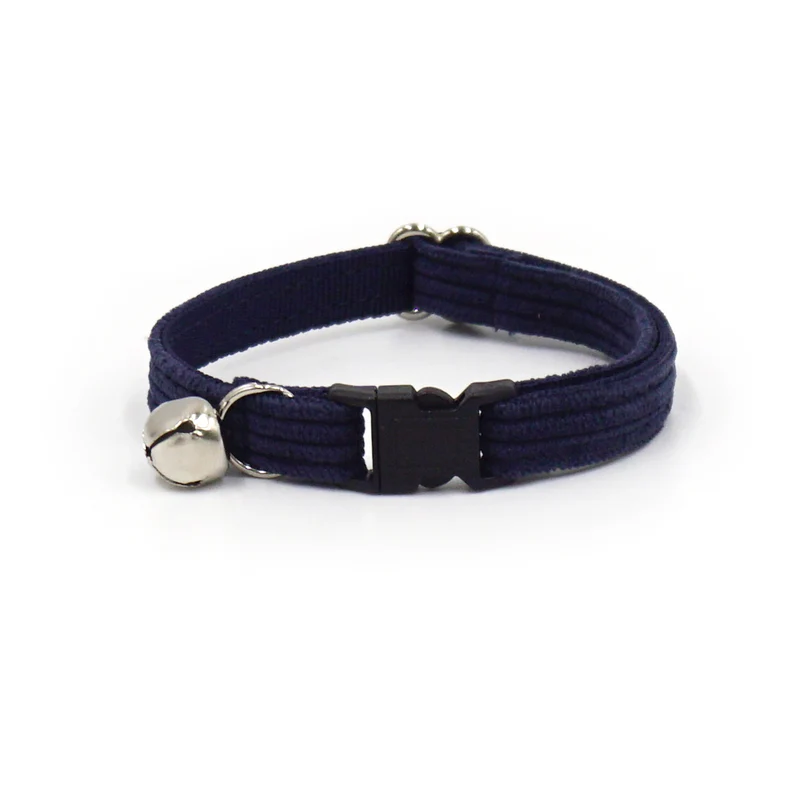 Collier Chat Anti-Étranglement Velours Côtelé Bleu Marine