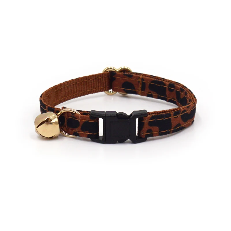 Collier Chat Anti-Étranglement Coton Léopard Châtaigne