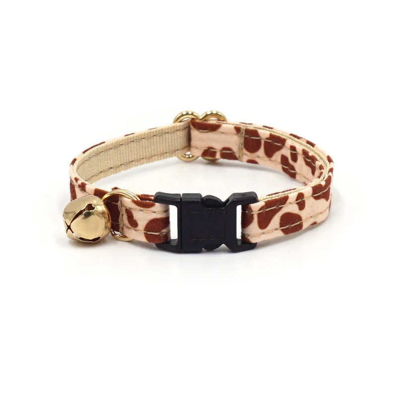 Collier Chat Anti-Étranglement Coton Léopard Sable