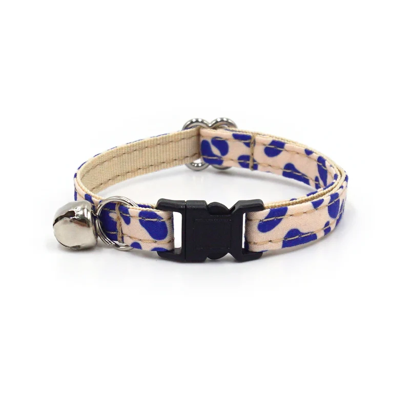 Collier Chat Anti-Étranglement Coton Léopard Bleu
