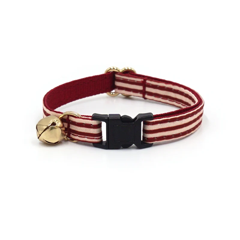Collier Chat Anti-Étranglement Coton Rayé Bordeaux