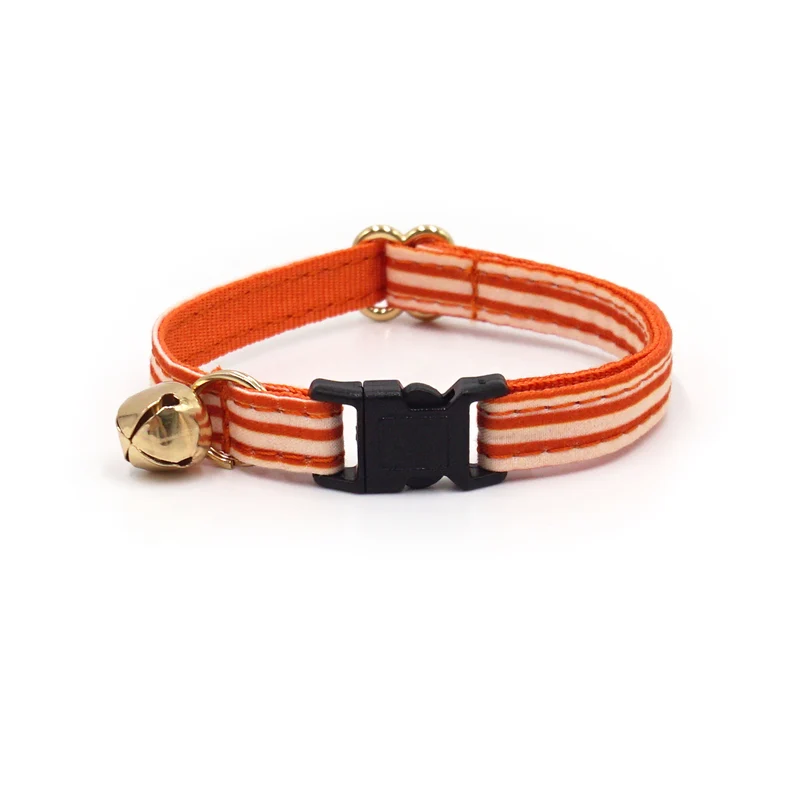 Collier Chat Anti-Étranglement Coton Rayé Orange