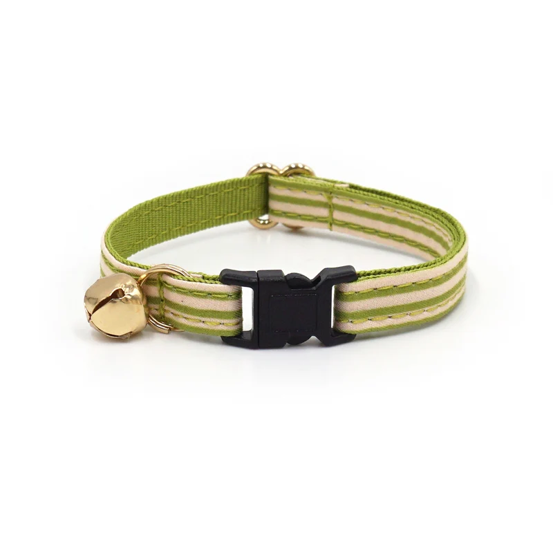 Collier Chat Anti-Étranglement Coton Rayé Vert