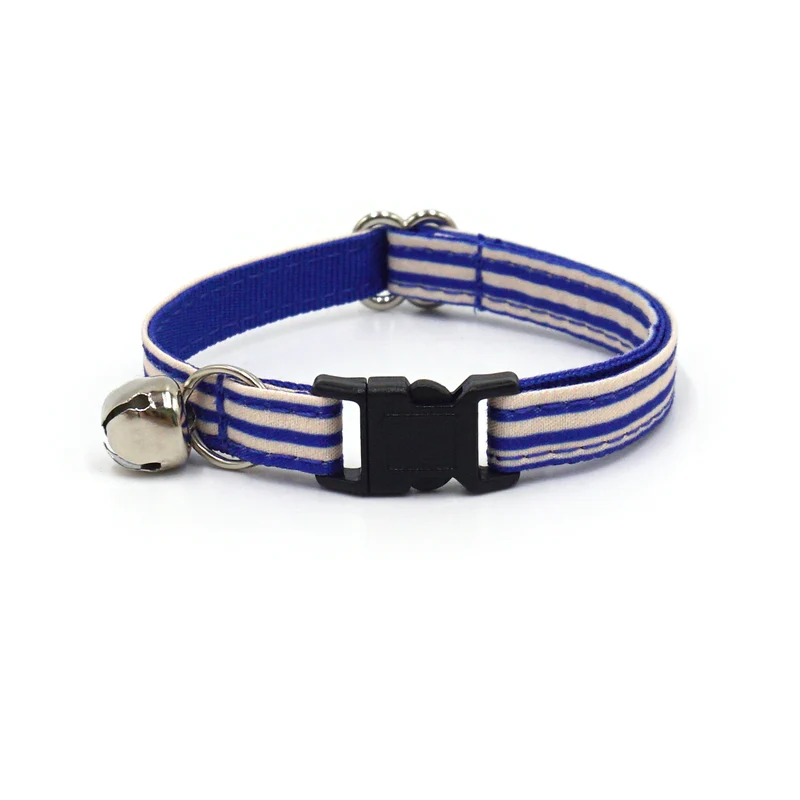 Collier Chat Anti-Étranglement Coton Rayé Bleu