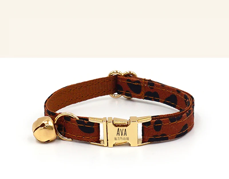 Collier Chat Personnalisé Léopard Châtaigne