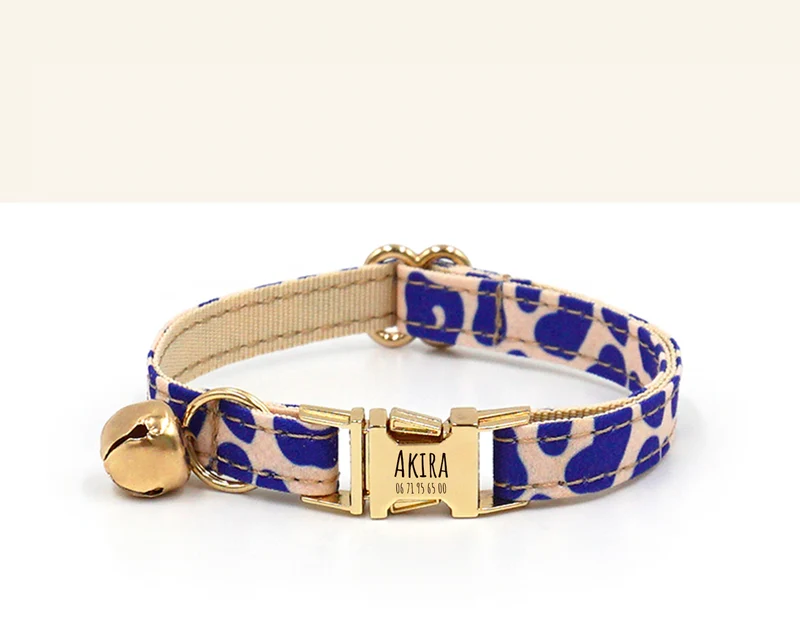 Collier Chat Personnalisé Léopard Bleu