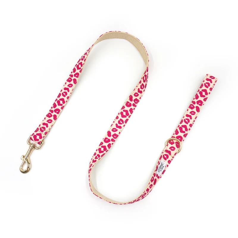 Laisse Chien Coton Léopard Rose