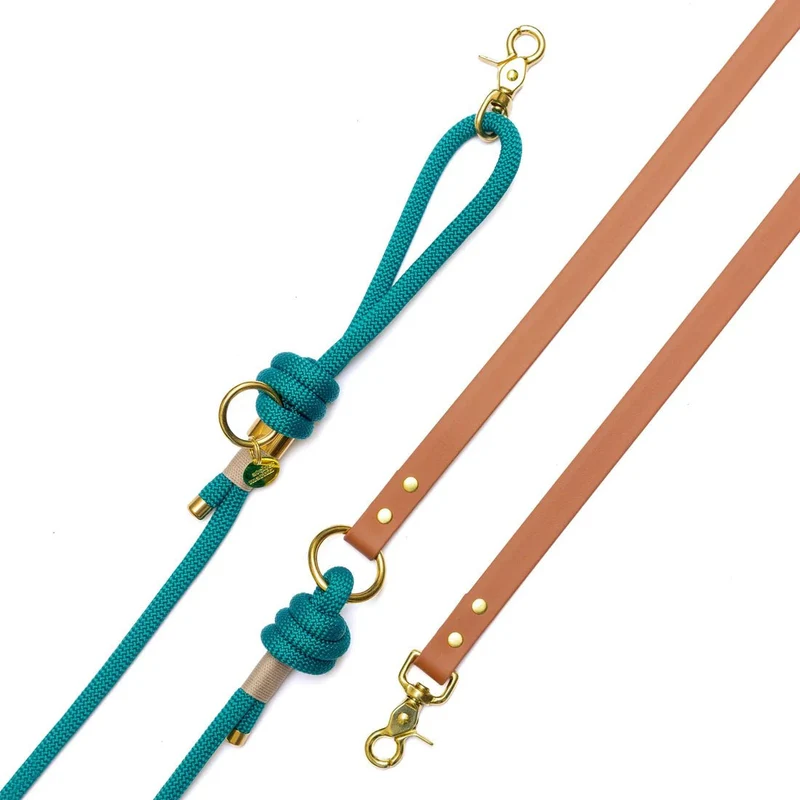 Laisse mains libres corde & Biothane vert – Pratique & stylée