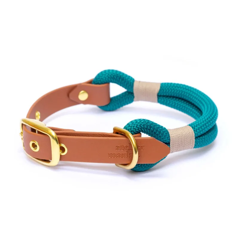 Collier corde & Biothane vert émeraude – Chic & résistant