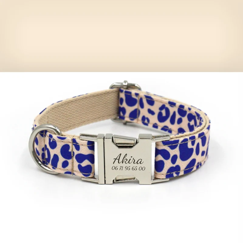 Collier Chien Personnalisé Léopard Bleu