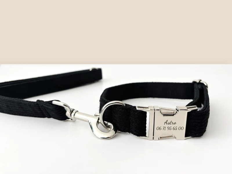 Laisse Chien Velours Côtelé Noir