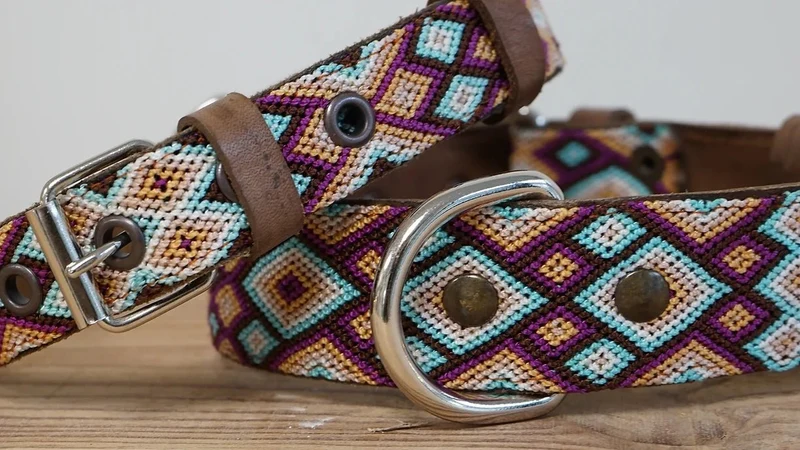Collier pour chien en cuir brodé Taxco (broderie complète)