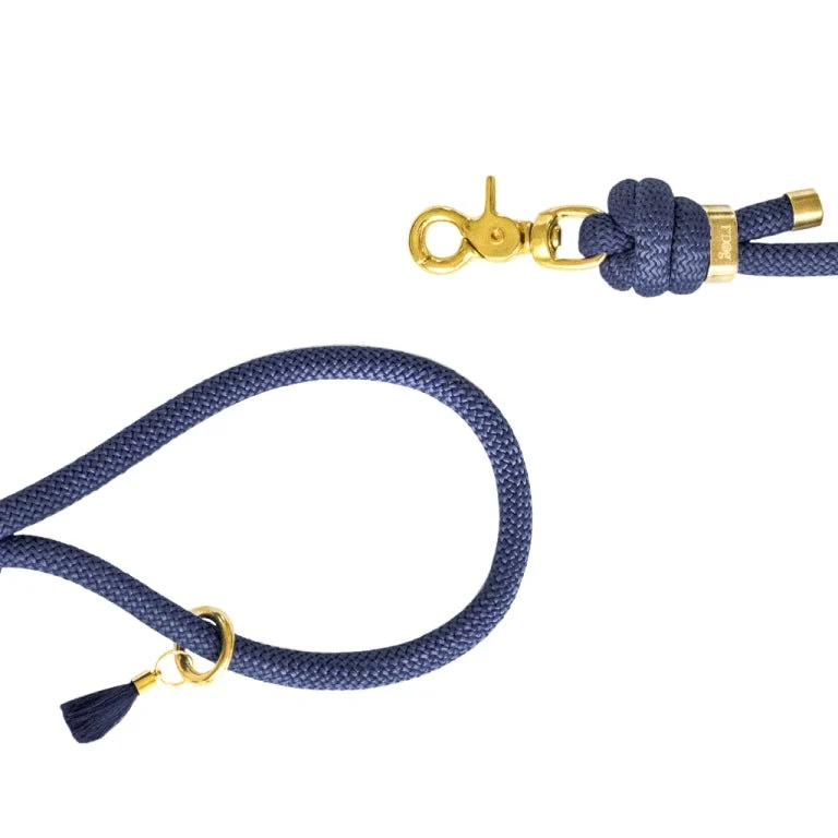 Laisse corde bandoulière Bleu marine - Dorée