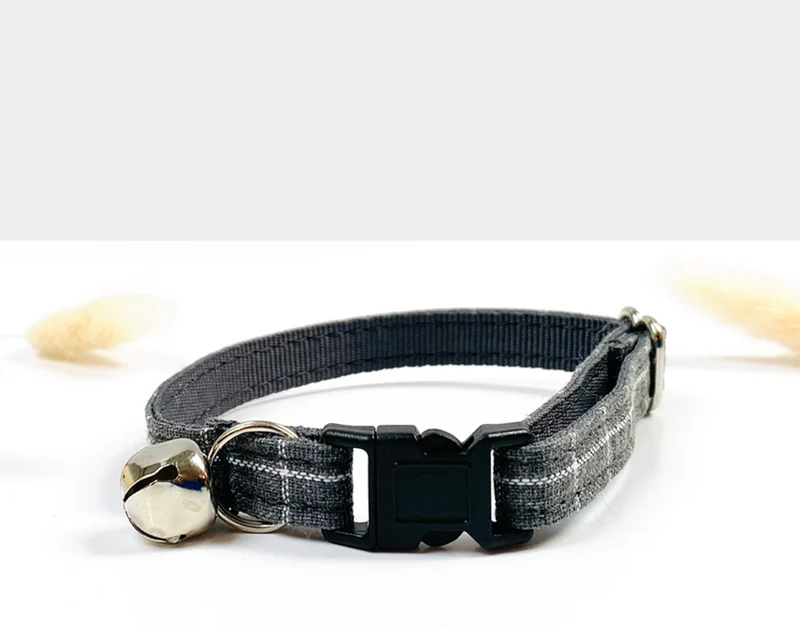 Collier Chat Anti-Étranglement Coton Carreaux Gris
