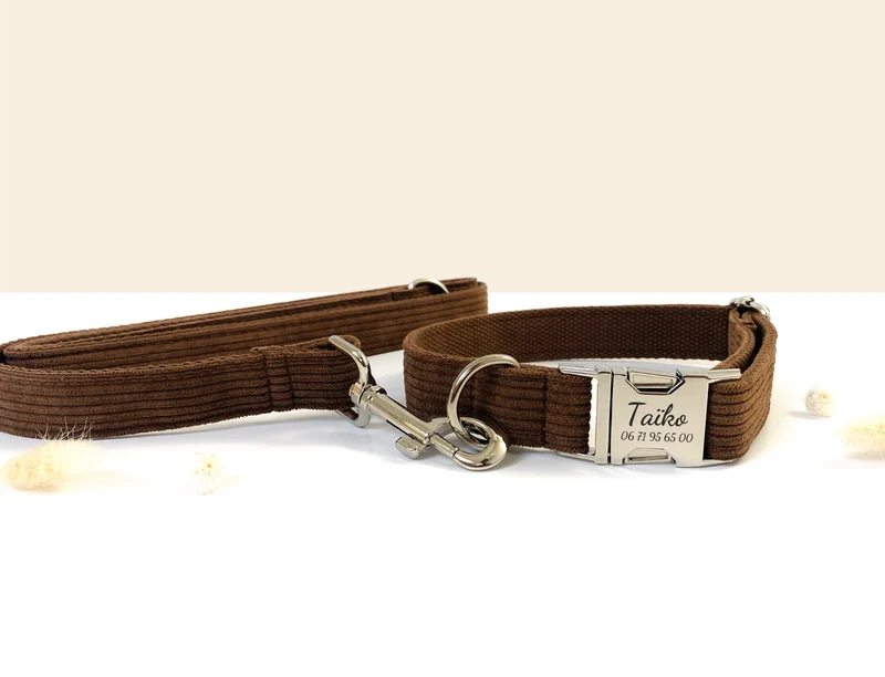 Laisse Chien Velours Côtelé Chocolat
