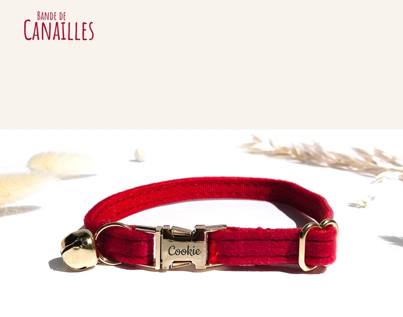Collier Chat Personnalisé Velours Rouge