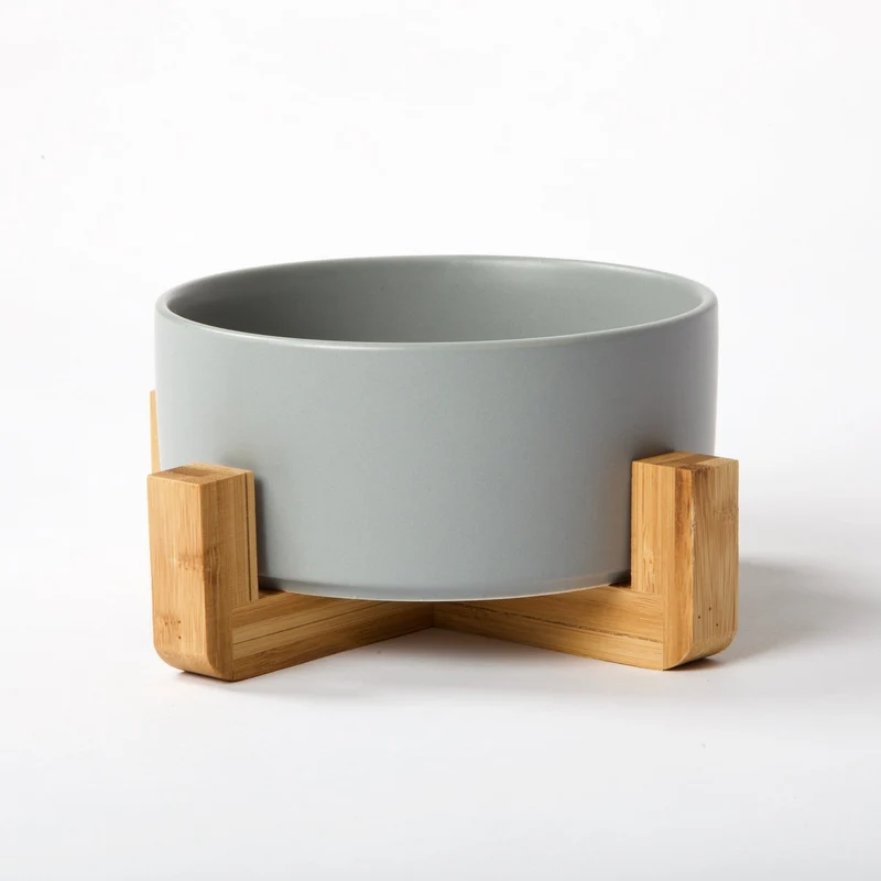 Gamelle avec support en bois (gris)