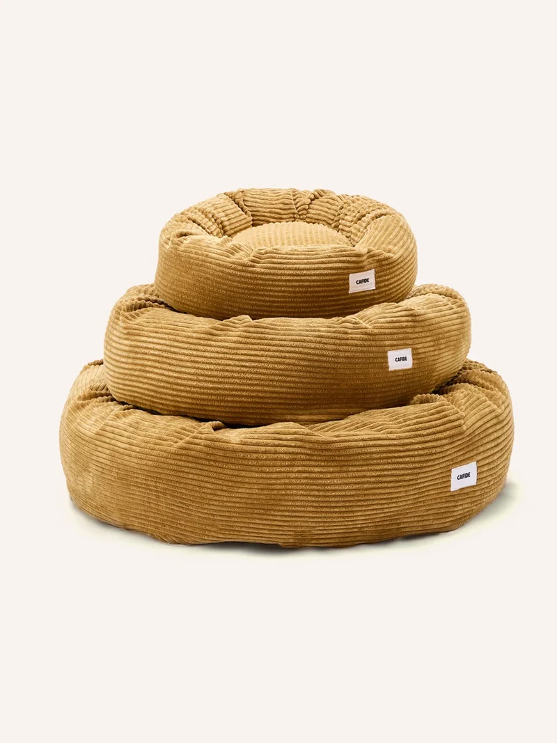 Panier rond pour chien Nuba - Velours côtelé moutarde - Cafide